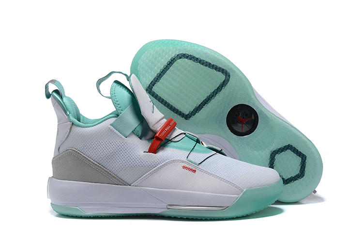 Women Air Jordan 33 White Grey Gint Green Shoes - Click Image to Close